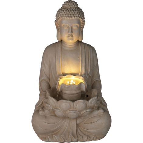 WELLHOME Fontana del Buddha con luci LED 28,5x24,5x48 cm nel colore Sabbia (1/3)
