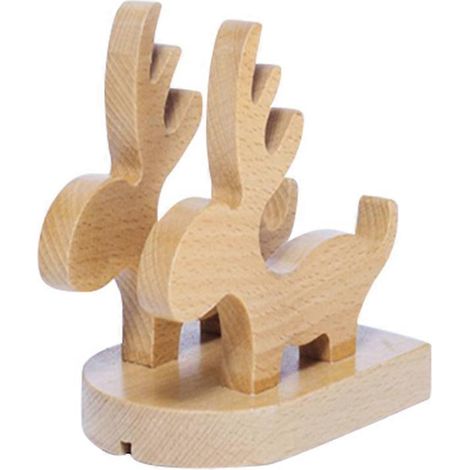 Support pour tablette, support pour téléphone en bois, lot de 2, beige, motif cerf (1/5)