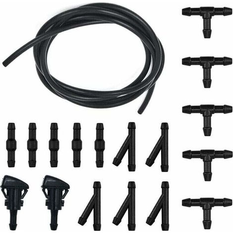 Durite Lave Glace, Kit de Tuyau Essuie Glace, 5M Tuyau de Liquide de Lave-Glace, avec raccord de tuyau 15 Pices + 2 Pcs Buse (1/4)
