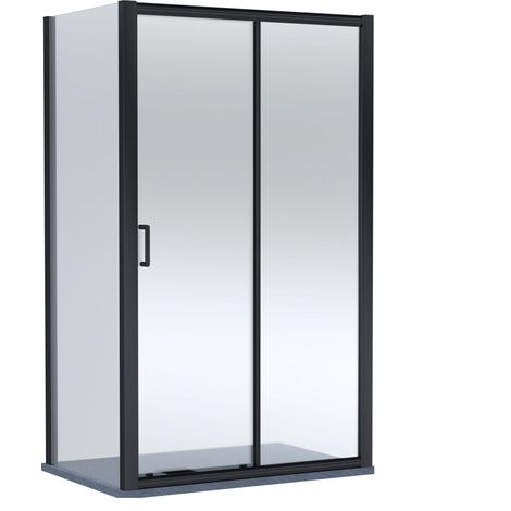 Balterley Ellenhall Sliding Shower Door with 6mm Glass, Side Panel & Slimline 1200x800mm Shower Tray, Matt Black/Grey