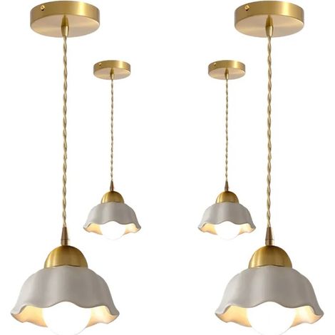 4x Lampe Suspension Industriel,Lustre Retro Abat-jour en Céramique Design Fleur Lampe de Plafond Style Vintage pour Salon (1/5)