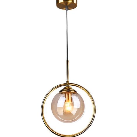 Lustre Suspendu Moderne Minimaliste avec Abat-jour Sphérique en Verre et Anneau Laiton,Hauteur Réglable - Salle à Manger,Chambre,Salon (Ambre) (1/5)