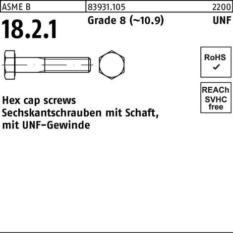Vis à tête hexagonale R 83931 UNF-fileté/tige 1/4x1 3/4 Grade 8 (10.9) 100p.