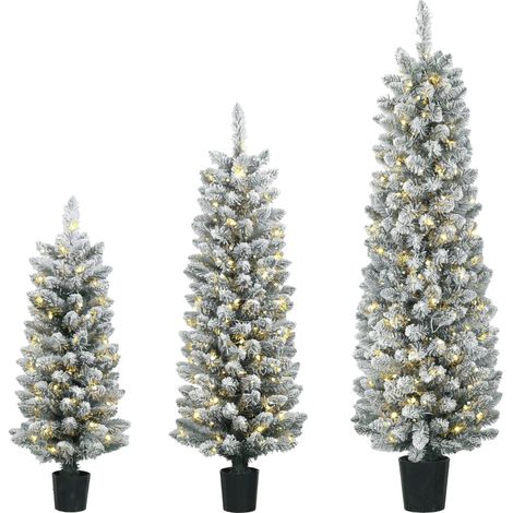 3 Sapins Noël LED – Enneigés, PVC, 90/120/150 cm (1/5)