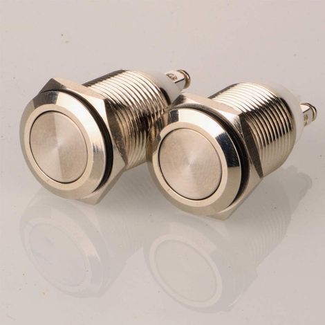 2pcs 16mm 5A/12V/24V/125V/250V Verrouillage Interrupteur à Bouton Poussoir à Vis en Acier Inoxydable Interrupteur Etanche à l\'eau(Tête Plate) (1/5)