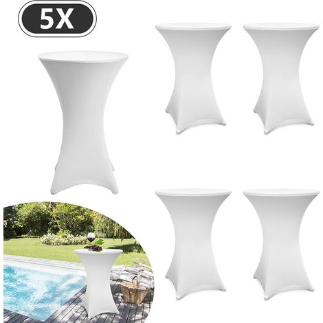 SWANEW Lot de 5 housses blanches pour table haute pliante 105 CM,Blanc,Ø 80-85 cm (1/5)