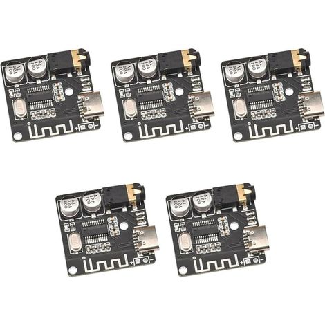 Lot de 5 cartes de décodeur MP3 sans fil stéréo avec prise jack 5,0 et 3,5 mm pour projets audio DIY Alimentation 5 V Noir PCB (1/5)