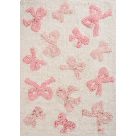Tapis en Coton 90 x 130 cm pour Enfants Rectangulaire Blanc et Rose Fita (1/5)