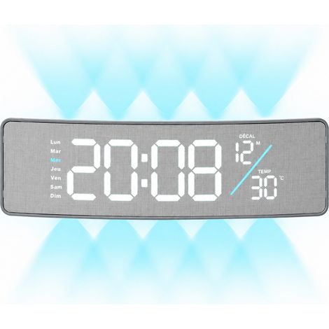Horloge murale LED numérique rectangulaire 7711 tissu gris avec réveil et thermomètre gris 277 g – Livraison gratuite