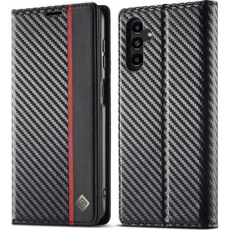 Funda tipo libro para Samsung Galaxy A17 5G, LC.imeeke, textura de carbono, negra. (1/5)