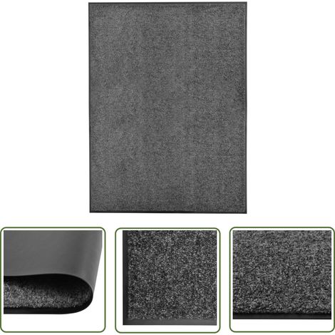 The Living Store Paillasson lavable Anthracite 90x120 cm - Tapis D'entrée - Paillasson Extérieur - Paillasson Intérieur - Matelas D'accueil - Tapis Absorbant (1/5)