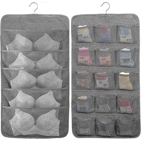 Système de rangement suspendu pour sous-vêtements, chaussettes, soutiens-gorge, cravates, cintre, séparateur de porte avec 20 compartiments (1/2)