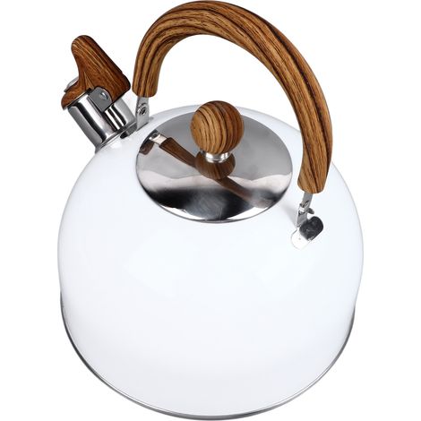 Bouilloire sifflante 2,5L acier inoxydable anti-rouille épaissi universelle à fond plat blanche (1/5)