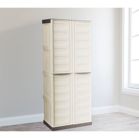 Dmora Armario para exteriores o exteriores multiusos, 3 puertas móviles y 3 estantes de polipropileno, 100% Made in Italy, 70x39h165 cm, color beige, con embalaje reforzado (1/4)