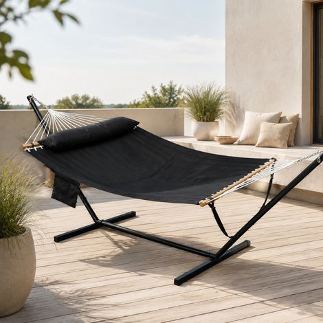 Hamac 200/140 cm avec support, anthracite, charge max. 250 kg (1/5)