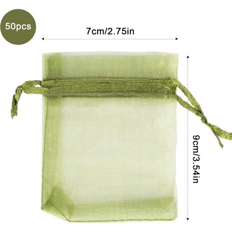 Sacs Cadeaux En Organza - Lot De 50 - Vert - 7x9 Cm - Pour Bijoux Et Faveurs (1/5)