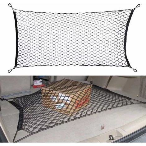 SABIR – Filet de rangement pour voiture – Filet de coffre noir 60x110 cm – Maille nylon durable – Fixation rapide avec crochets autobloquants (1/5)