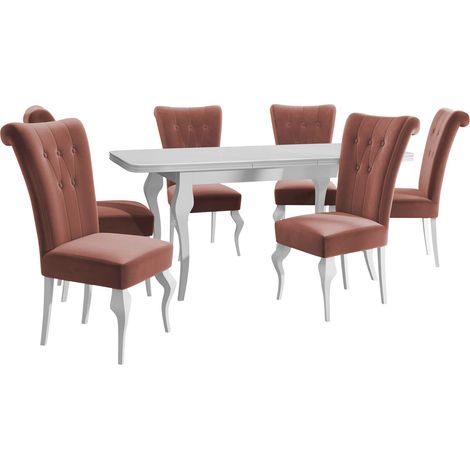 Conjunto de mesas y sillas para comedor Comfivo Gallina II, Magic Velvet 2258, 76x80x140cm, Diámetro: 0, Número de asientos: 6, Estilo: Clásico