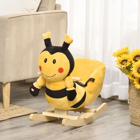 Cheval d'équitation pour enfants forme abeille en bois de peuplier mélodieux, 60x33x45 cm, couleurs jaune et noir (1/5)