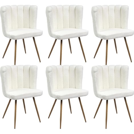 FJARD - Lot de 6 Fauteuils Blanc Tissu Bouclettes (1/4)
