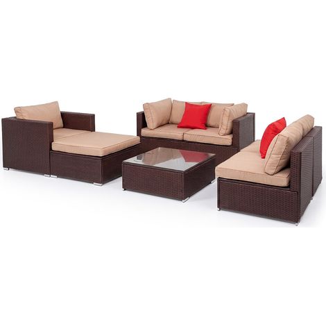 Conjunto de Exterior en Ratan PE Karl, 7 piezas. Muebles de Jardin y Terraza, 256, Ratan Marron