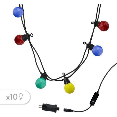 Guirlande lumineuse d'extérieur 10 globes LED multicolores – Longueur 5.7M – Connectable jusqu'à 5 guirlandes – IP44 pour usage extérieur – Lumi Jardin
