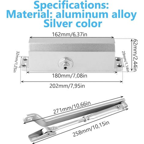 Hydraulic Door Closer 65-85 kg with Arm for 180° Doors (1/4)