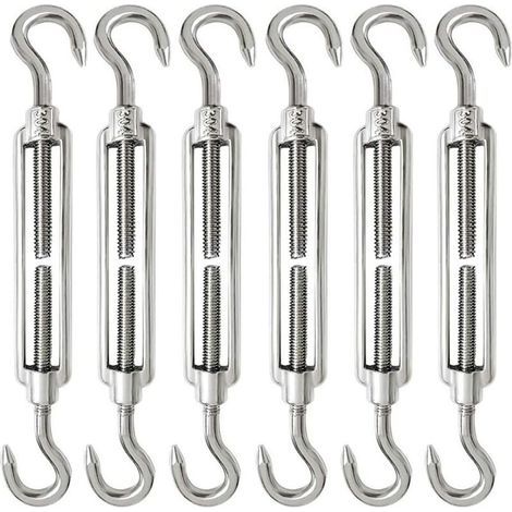 6 Stück M6 Seilspanner 304 Edelstahl Kabelspanner Verstellbar Spannschloss Haken und Haken für Stahlkabel Drahtspanner Seilspanner Haken