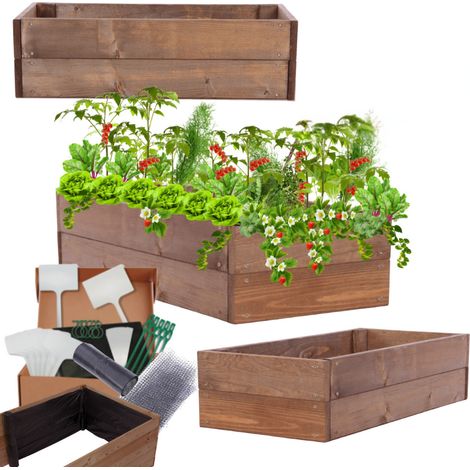 MODO24 Carré potager ZP06 surélevé en bois de pin massif pour jardin et terrasse, 18x103x30 cm, brun imprégné (1/5)
