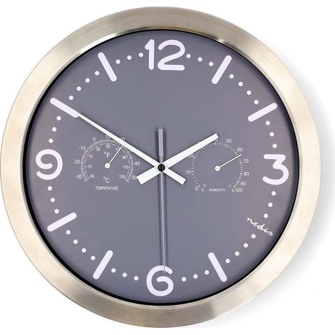 Horloge murale silencieuse 300 mm acier inoxydable thermometre (1/5)