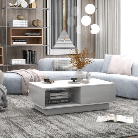Table basse 95x55x32cm moderne LED 15 couleurs MDF et panneaux de particules blanc (1/5)