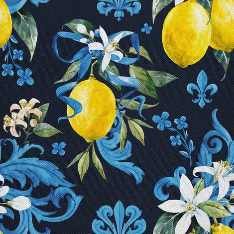 Tela decorativa para exteriores Oxford con estampado de limones y flores. (1/5)