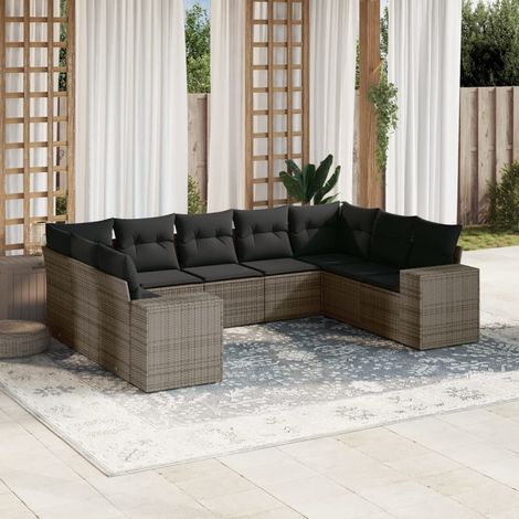 [Ensemble de Salon Jardin Modulable] 7 Pièces Gris Résine Tressée avec Coussins Lavables (1/5)