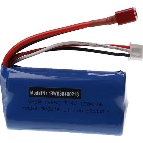 vhbw Battery for Model Making Device e.g. Racing Car, Helicopter (1500mAh, 7.4 V, Li-ion, 71 x 38 x 18 mm)