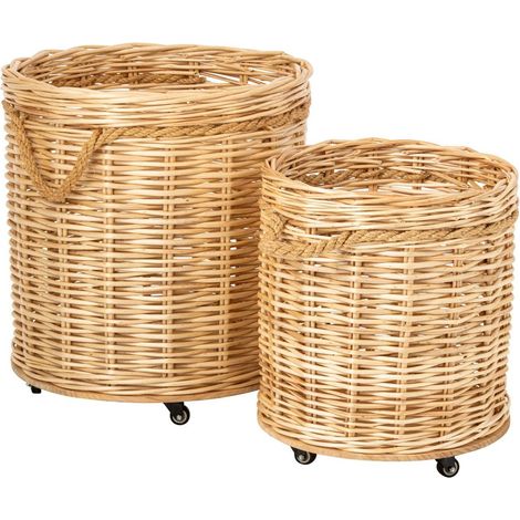 Lot de 2 Cache-Pots sur Roulettes "Wim" 66cm Beige (1/4)
