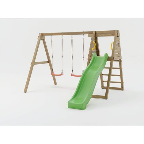 Aire de Jeux Extérieure pour Enfants – 2 balançoires 1 toboggan– Structure de Jeux pour Jardin – Usage Privé – Conforme EN 71 (1/5)