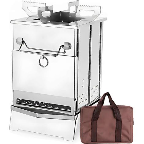 Réchaud à bois de camping pliable et portable en acier inoxydable 21 x 23 x 38 cm argent (1/5)