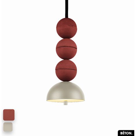 Lampe de suspension en béton - BOSFOR CONCRETE TERRE ROUGE - PEYOTE 3 BALLES LED 14W (1/2)