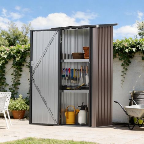 Aoxun Armoire de jardin métallique 90x60 cm avec étagères réglables - Coffre à outils extérieur verrouillable pour terrasse et balcon (1/5)