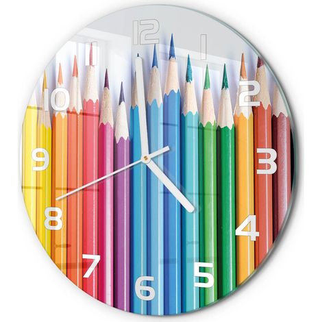 Horloge Murale Ronde Quartz Verre Trempé Design Moderne Salon Chambre Bureau Crayons de couleur fi 30 cm (1/5)