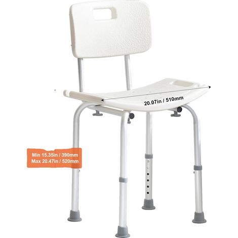 Silla de ducha, altura ajustable, antideslizante, soporta hasta 159 kg (350 lbs). (1/2)
