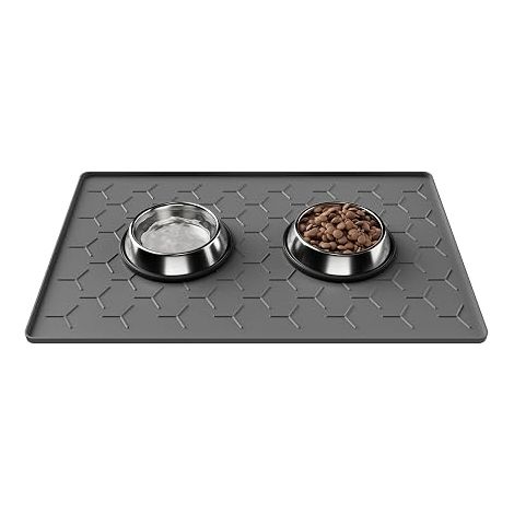 Dog Cat Bowl Mat 40 x 60 cm Silicone Dark Grey (1/5)