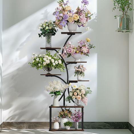 Unho – Support à fleurs vintage 7 niveaux – Étagère décorative en MDF et fer – Pour balcon, jardin, maison – Dimensions 50x26x151cm (1/5)