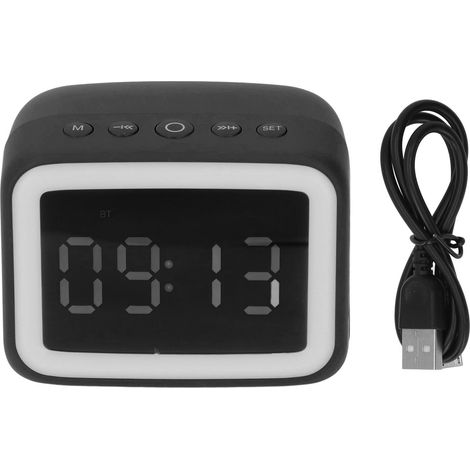 Réveil numérique miroir avec haut-parleur sans fil, veilleuse musicale, radio FM, idéal pour bureau et maison, noir. (1/5)