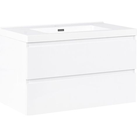 Wall Mounted Bathroom Cabinet Vanity Unit White 90 x 50 cm with 2 Drawers with Washbasin TOTA (1/5)