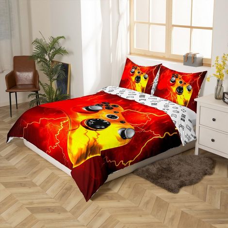 Garçons Gamepad Housse de Couette Joueur Video Jeu Parure de Lit 140x200cm Lightning Console Gamepad Parure Housse de Couette Enfants Jeux Jeu Manette avec 1 taie d'oreiller 2 pièces Rouge - 140x200 c (1/5)