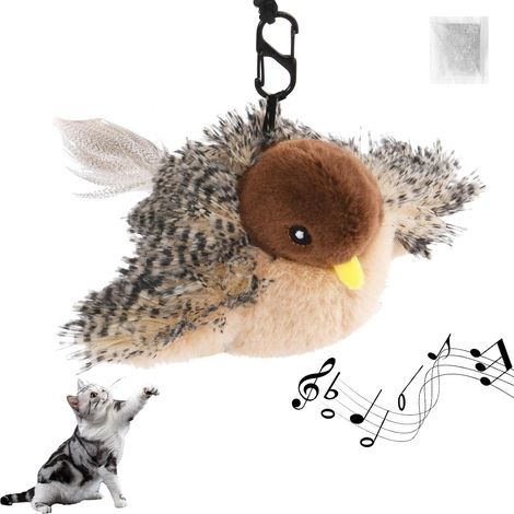 Lot de 4 jouets électriques pour chat - Moineau interactif - Jouets automatiques avec herbe à chat, ailes et appel d'oiseaux (1/5)