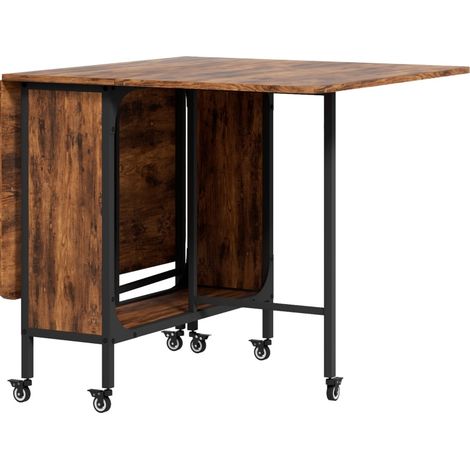 Mesa plegable de comedor con ruedas, 130 x 80 x 74 cm, marrón rústico (1/5)