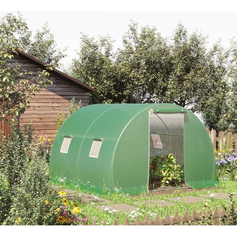 Serre tunnel 3x3x2 m vert avec porte roulante, 4 fenêtres en maille et structure en acier galvanisé