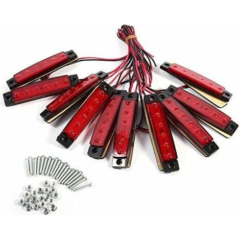 Feu De Position Latéral - 6 LED 24 V - Rectangulaire - Étanche - Pour Remorque Camion Fourgon Caravane - Rouge - Lot De 10 (1/4)